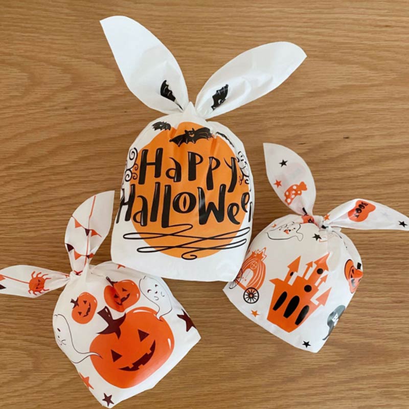 50 Pcs Adorable Halloween Plastic Gift Wrappers With Bunny Ears