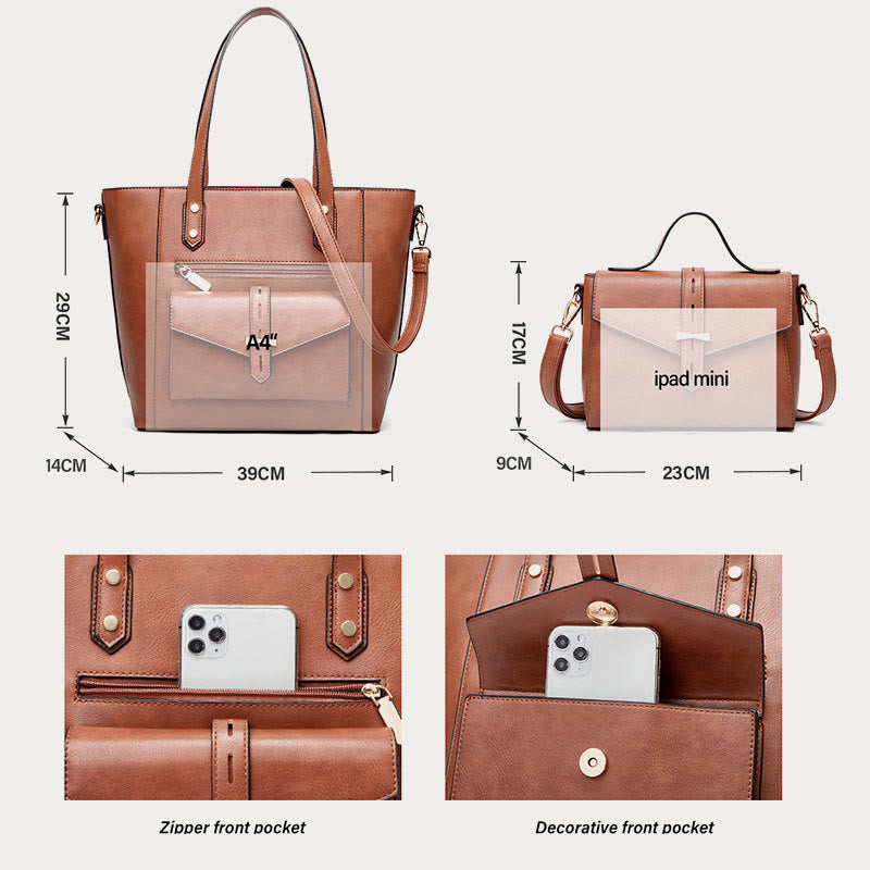 Bag Set For Women Large Capacity Tote Crossbody Leather Bag