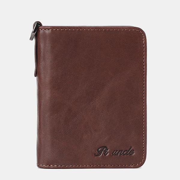 Men's Rfid Bifold Genuine Leather Wallet Zipper Purse