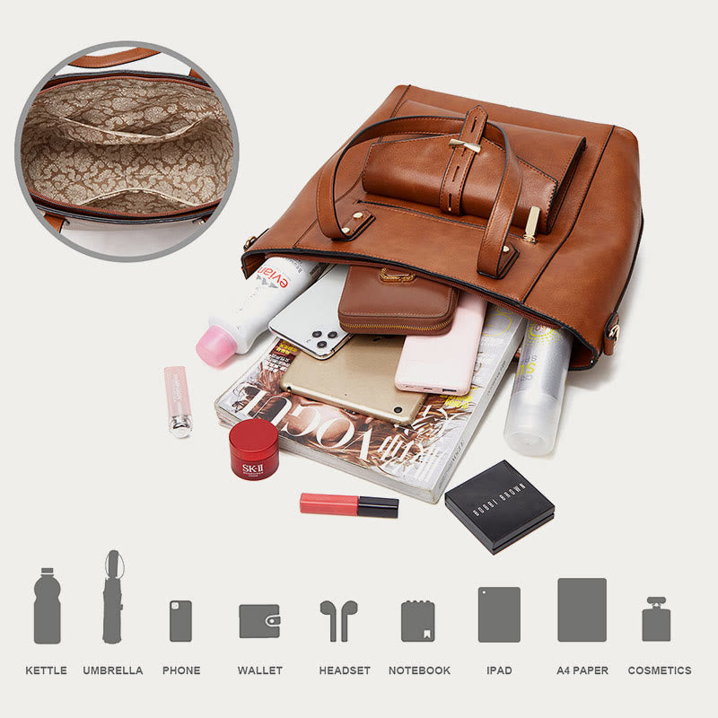 Bag Set For Women Large Capacity Tote Crossbody Leather Bag