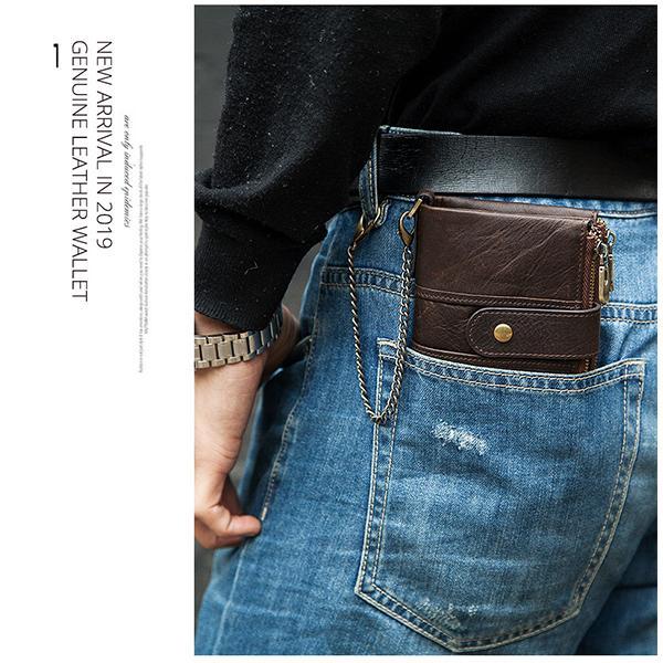 GenuineLeather Anti-theft Retro Wallet With Chain