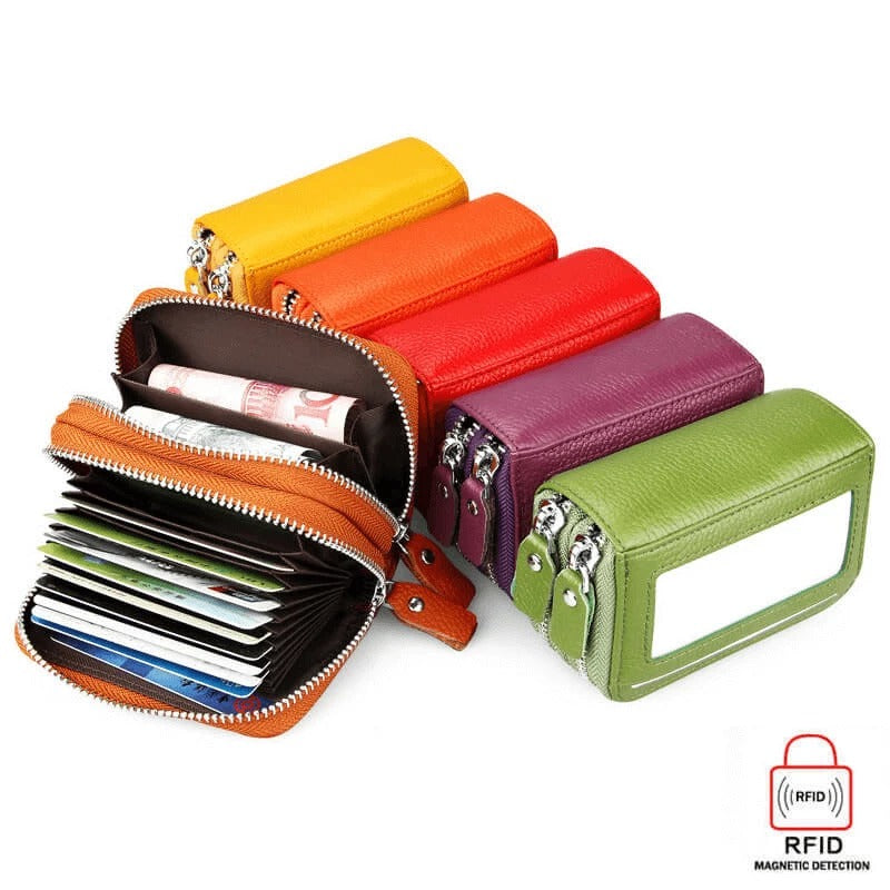 11 Card Slots RFID Genuine Leather Card Holder Purse