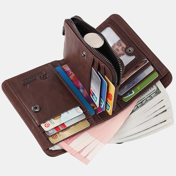 Men's Rfid Bifold Genuine Leather Wallet Zipper Purse